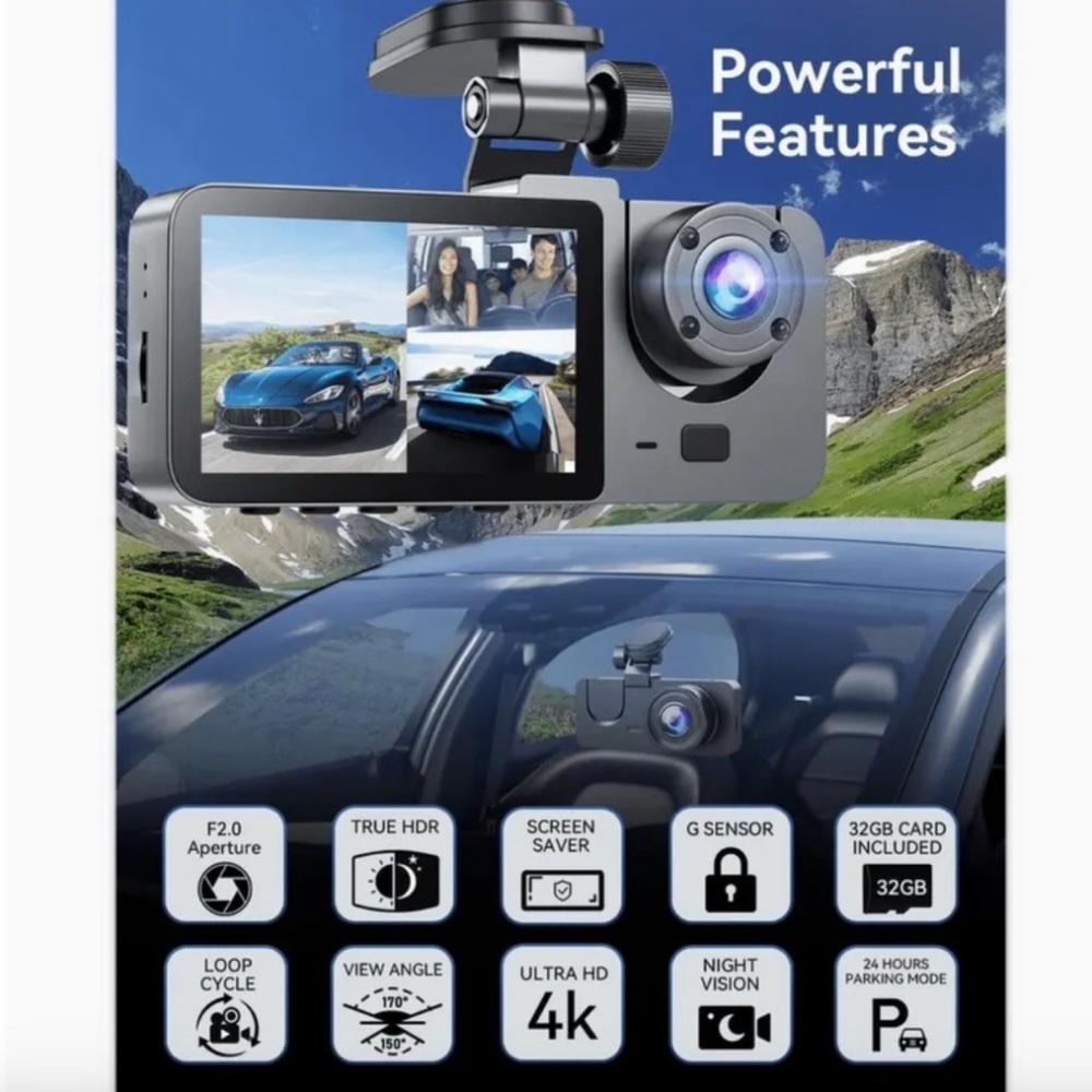 Dash Camera 4K Front & Rear Infrared Night Vision & 32GB SD Card - Picture 3 of 5